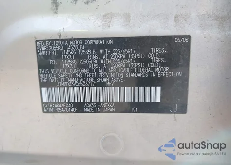 2006 Toyota Rav4 z USA, uszkodzony, nr VIN JTMBD33VX65037171